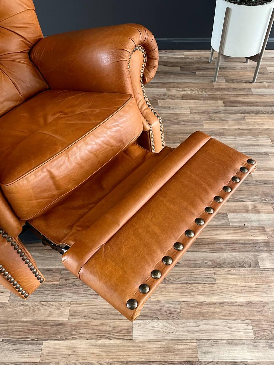 English Chesterfield Style Italian Leather Reclining Lounge Chair 4