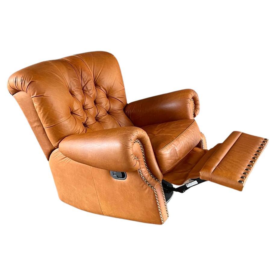 English Chesterfield Style Italian Leather Reclining Lounge Chair