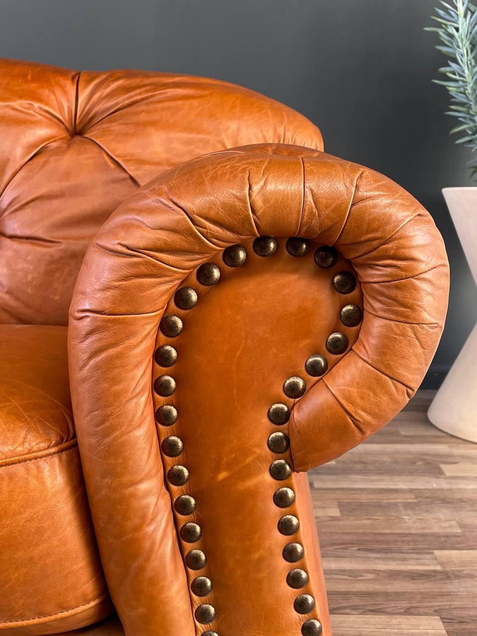 English Chesterfield Style Italian Leather Sofa 4