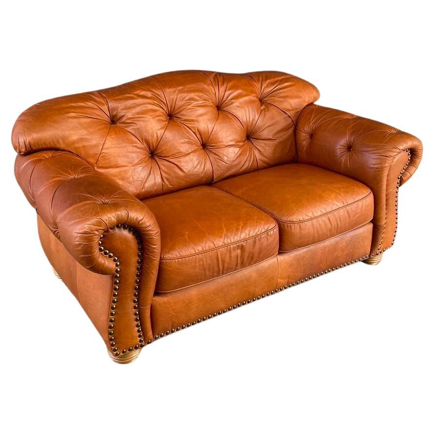 English Chesterfield Style Italian Leather Sofa