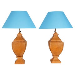 English Chesterfield Style Table Lamps Leather Traditional Vase Lamps a pair