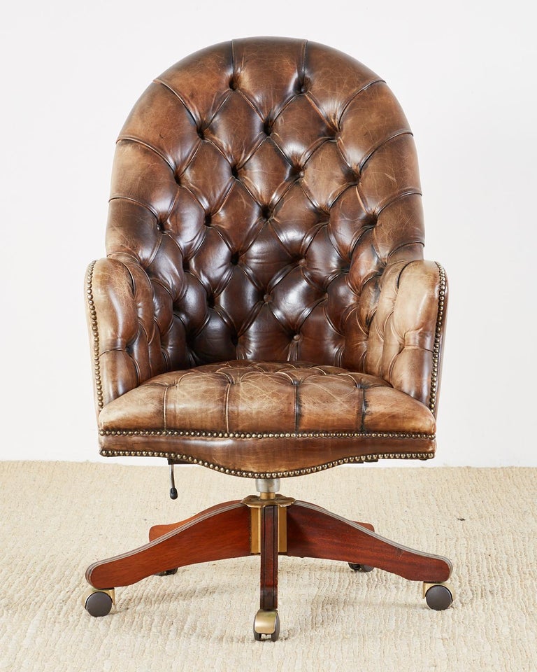 English Chesterfield Style Tufted Leather Executive Desk Chair at 1stDibs