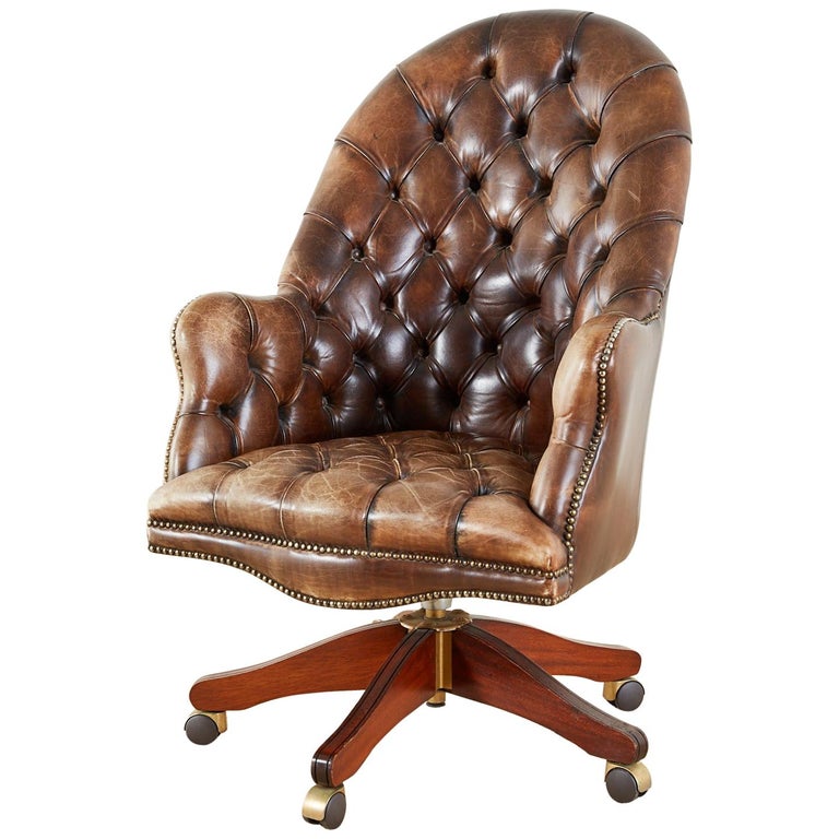 English Chesterfield Style Tufted Leather Executive Desk ...