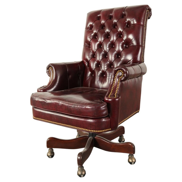English Chesterfield Style Tufted Leather Executive Desk Chair at 1stDibs