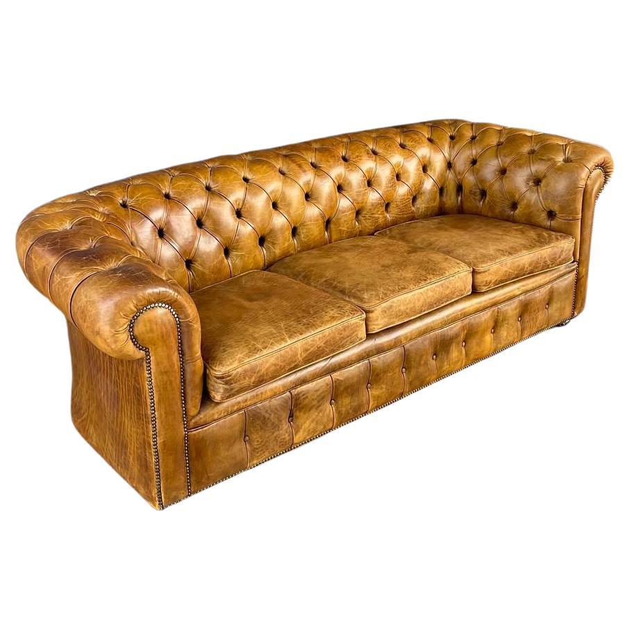 English Chesterfield Tufted Leather Sofa For Sale