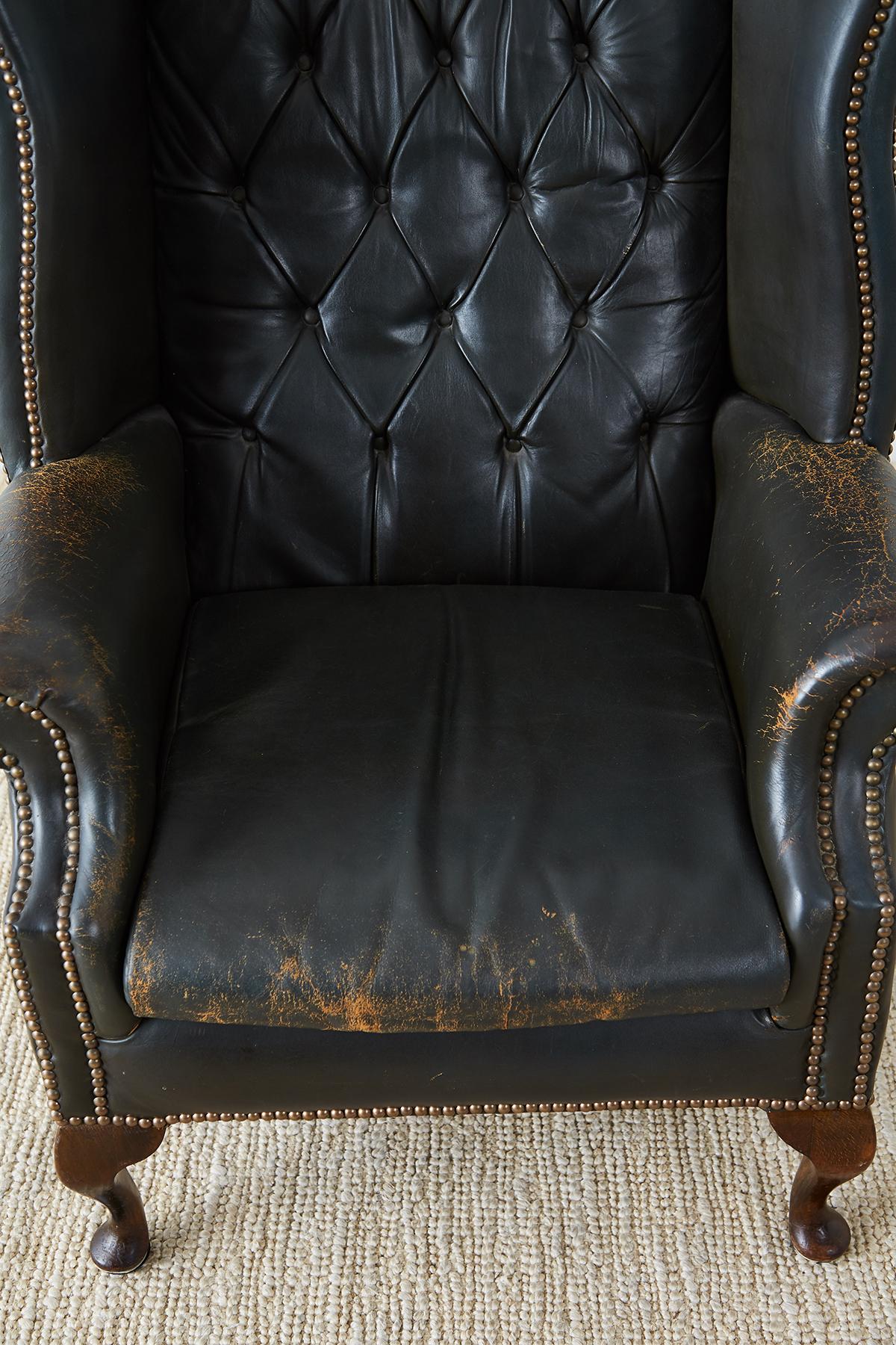 English Chesterfield Tufted Leather Wingback Library Chair 6