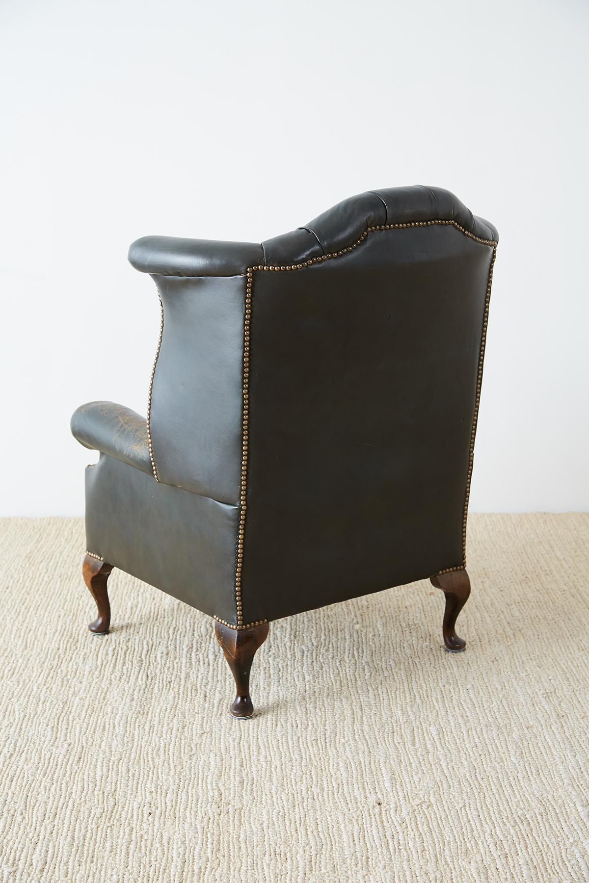 English Chesterfield Tufted Leather Wingback Library Chair 7