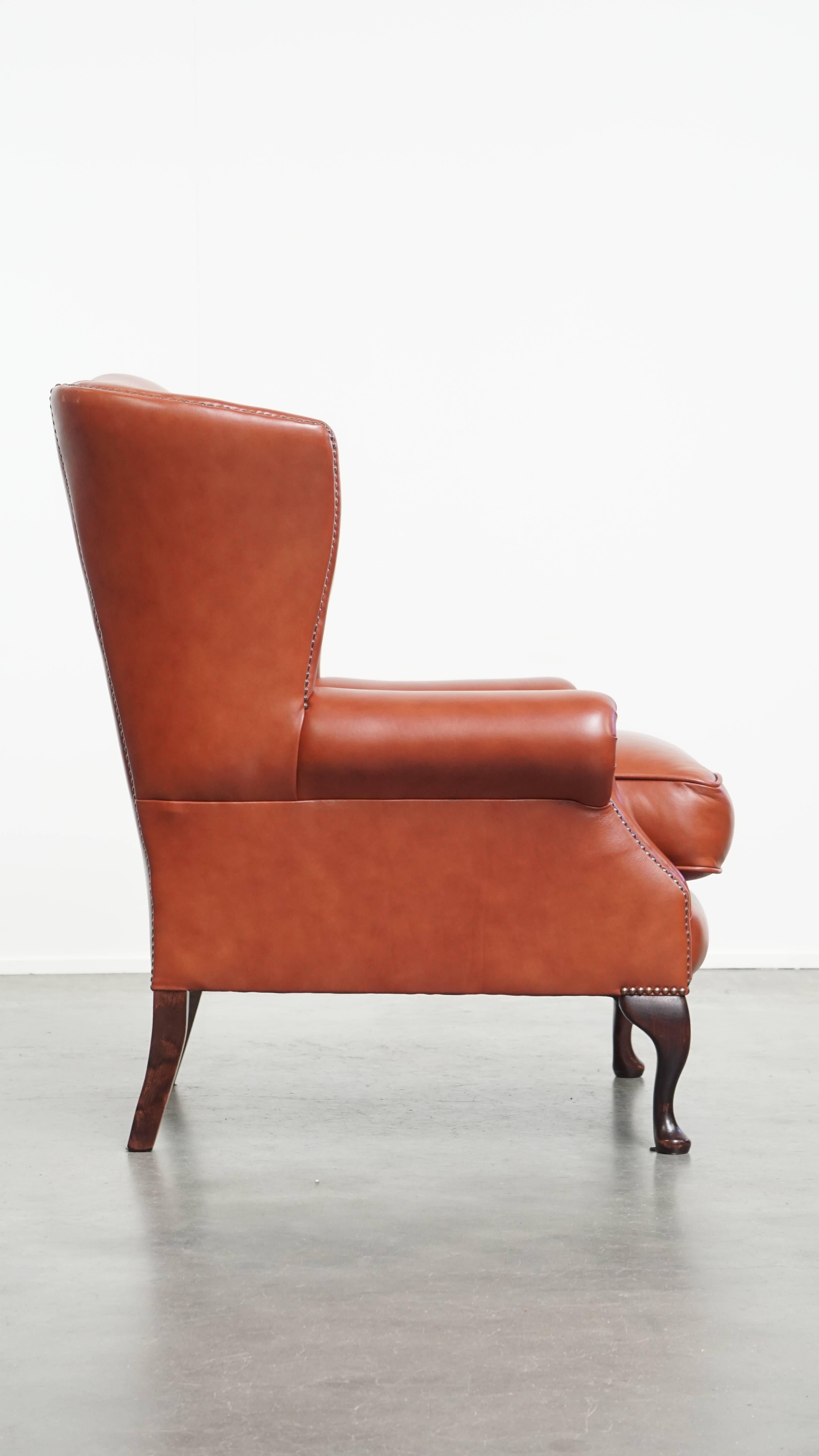 Romano classico Sedia Chesterfield Wingback inglese in pelle di vacchetta in vendita