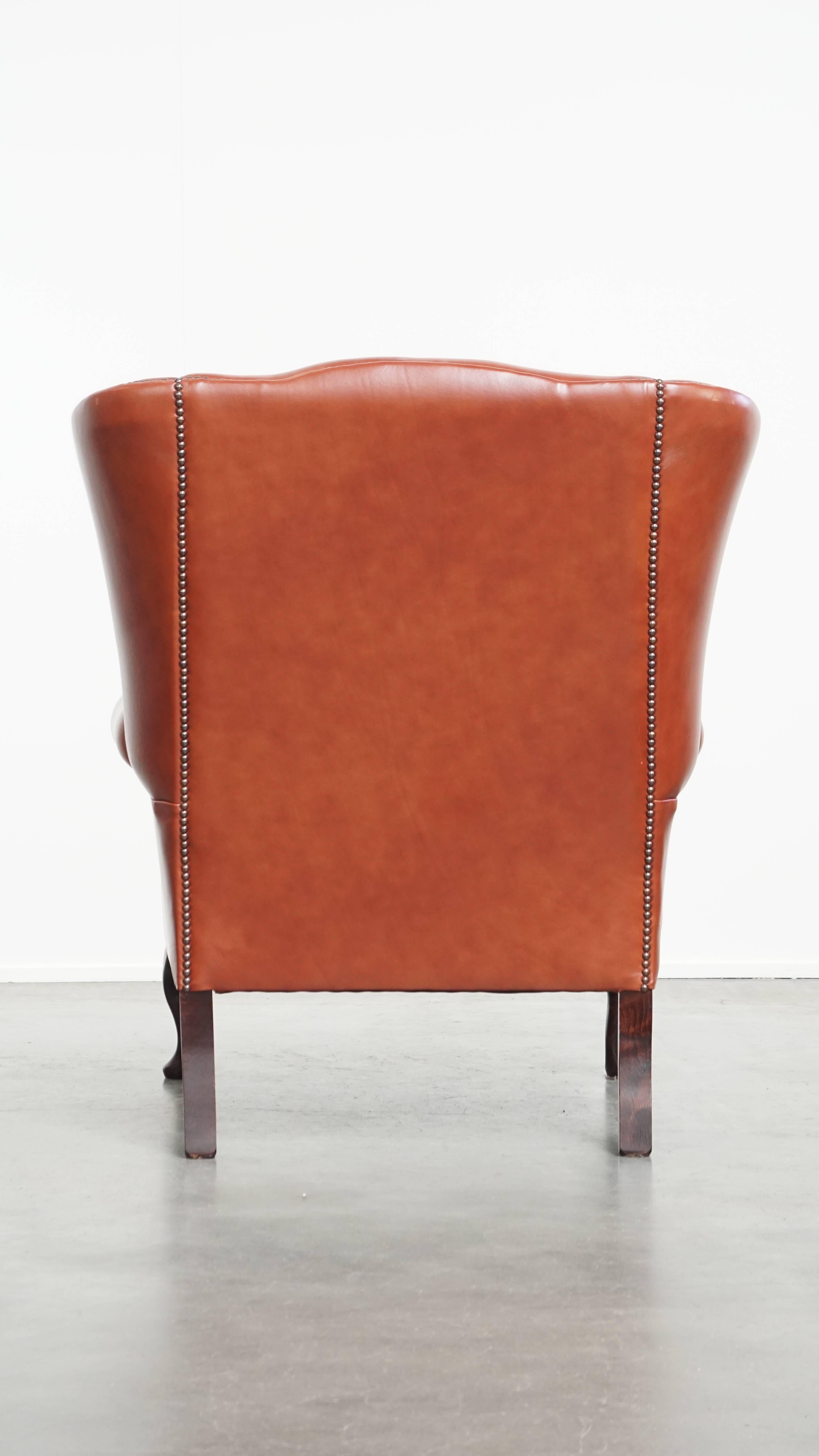Fatto a mano Sedia Chesterfield Wingback inglese in pelle di vacchetta in vendita