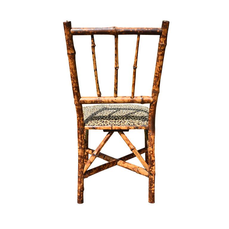 Chinoiserie English Children's Burnt Tortoise Bamboo Upholstered Leopard Print Chair