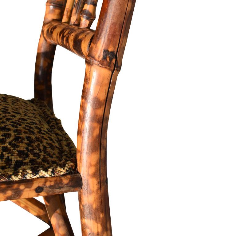 19th Century English Children's Burnt Tortoise Bamboo Upholstered Leopard Print Chair