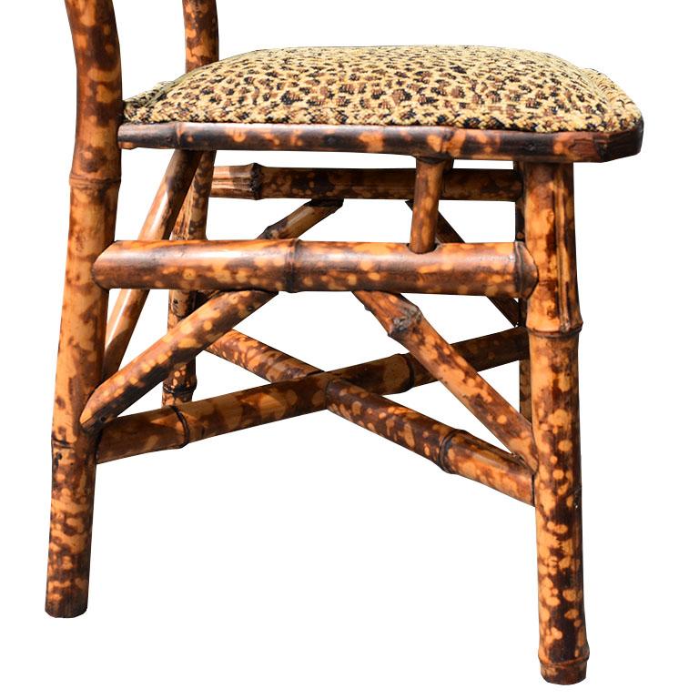 English Children's Burnt Tortoise Bamboo Upholstered Leopard Print Chair 2