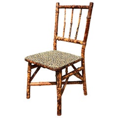 Antique English Children's Burnt Tortoise Bamboo Upholstered Leopard Print Chair