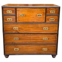  English "China Trade" Camphor Wood and Ebony  Campaign Chest on Chest