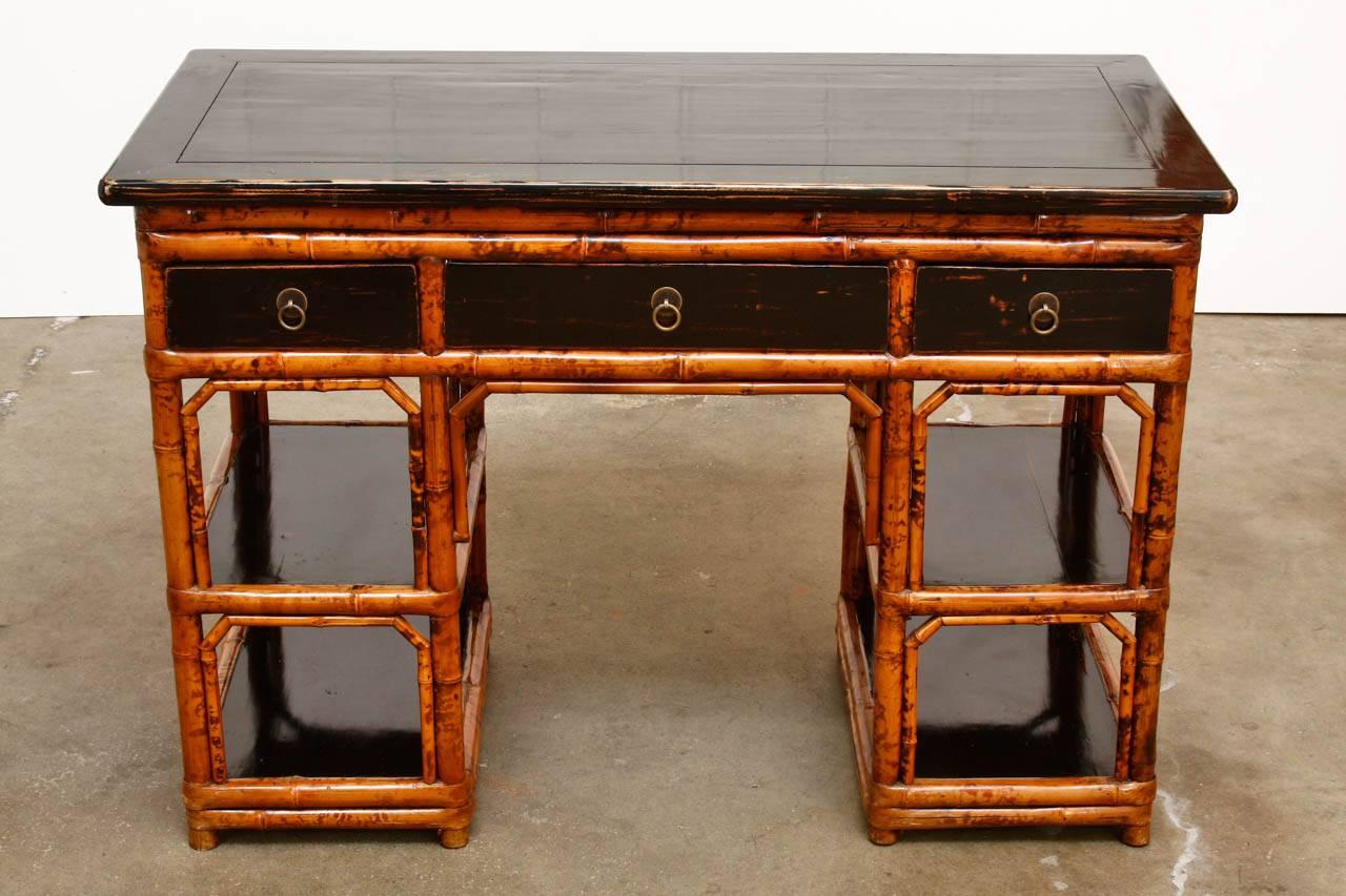 English Chinese Chippendale Chinoiserie Style Bamboo Desk 2