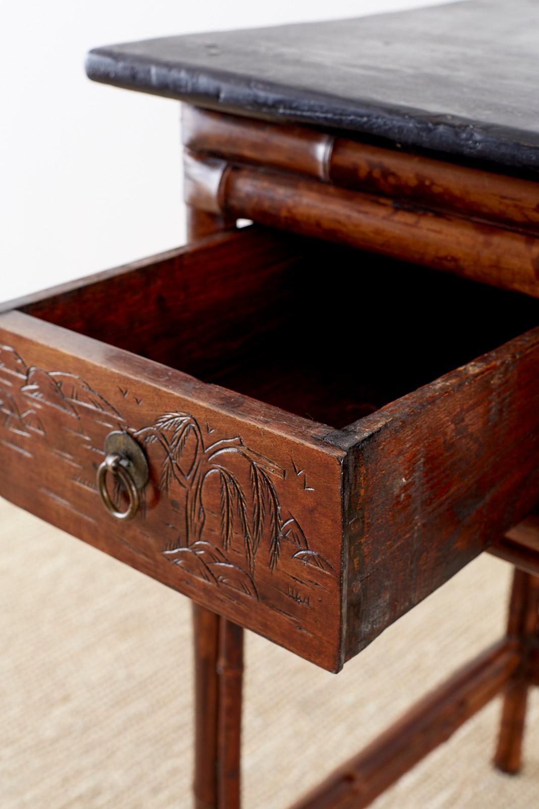 English Chinese Chippendale Chinoiserie Style Bamboo Table 4