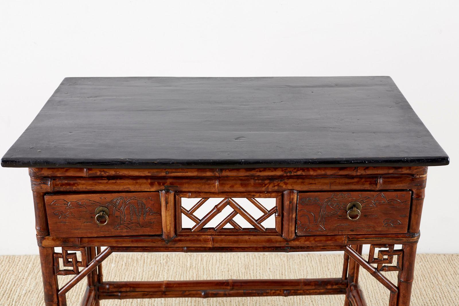 English Chinese Chippendale Chinoiserie Style Bamboo Table 5
