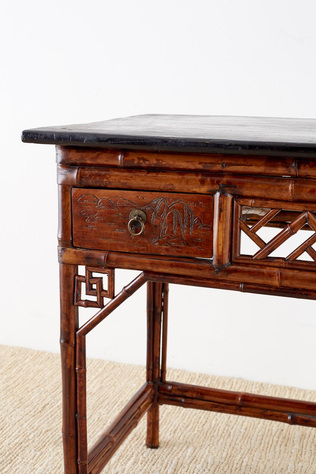 English Chinese Chippendale Chinoiserie Style Bamboo Table In Good Condition In Rio Vista, CA