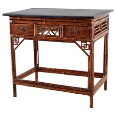 Vintage English Chinese Chippendale Chinoiserie Style Bamboo Table