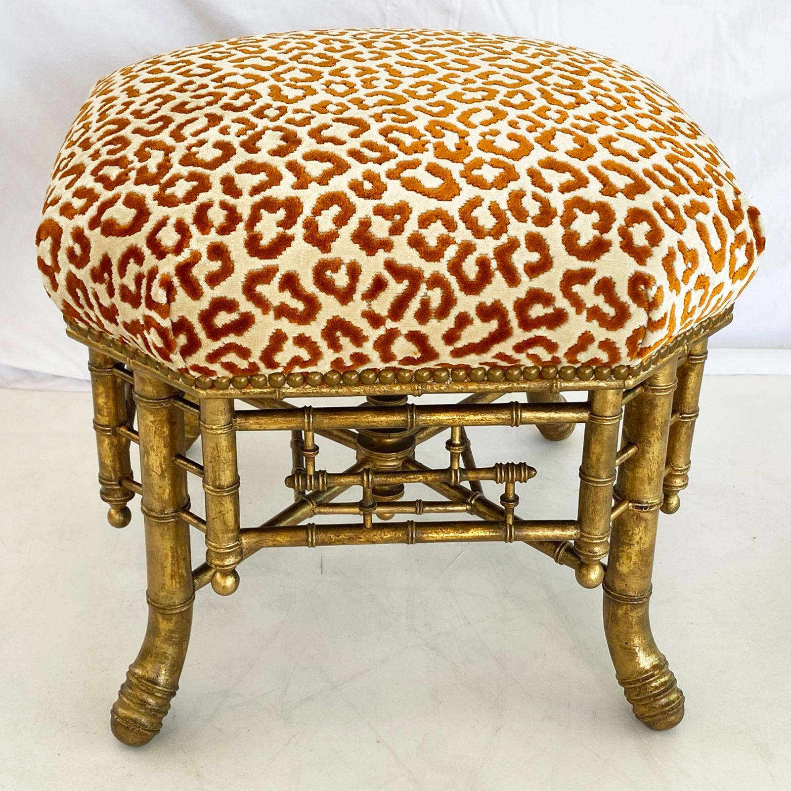 British English Chinese Chippendale Giltwood Faux Bamboo Stool  For Sale