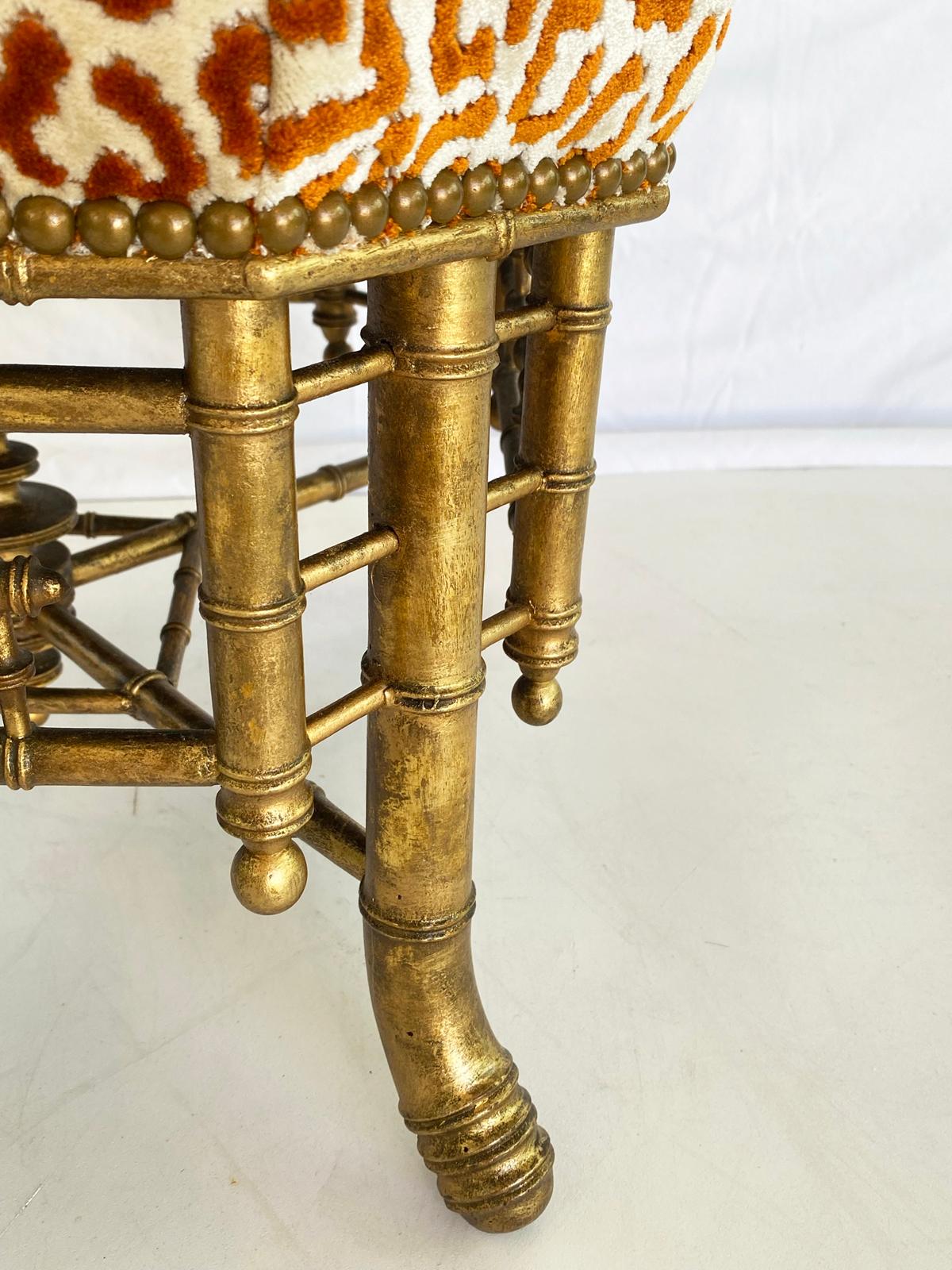 19th Century English Chinese Chippendale Giltwood Faux Bamboo Stool  For Sale