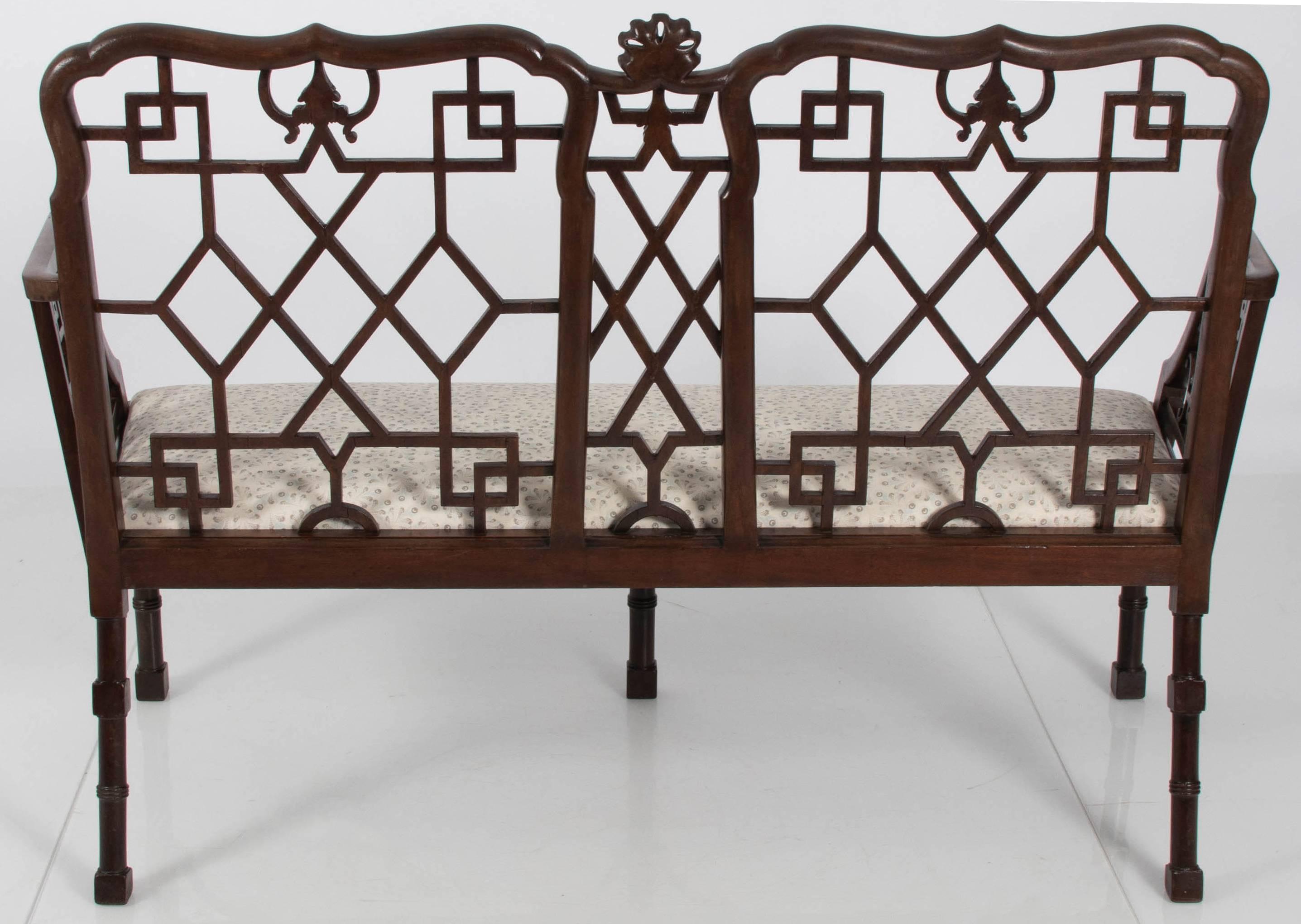 English Chinese Chippendale Mahogany Settee 2