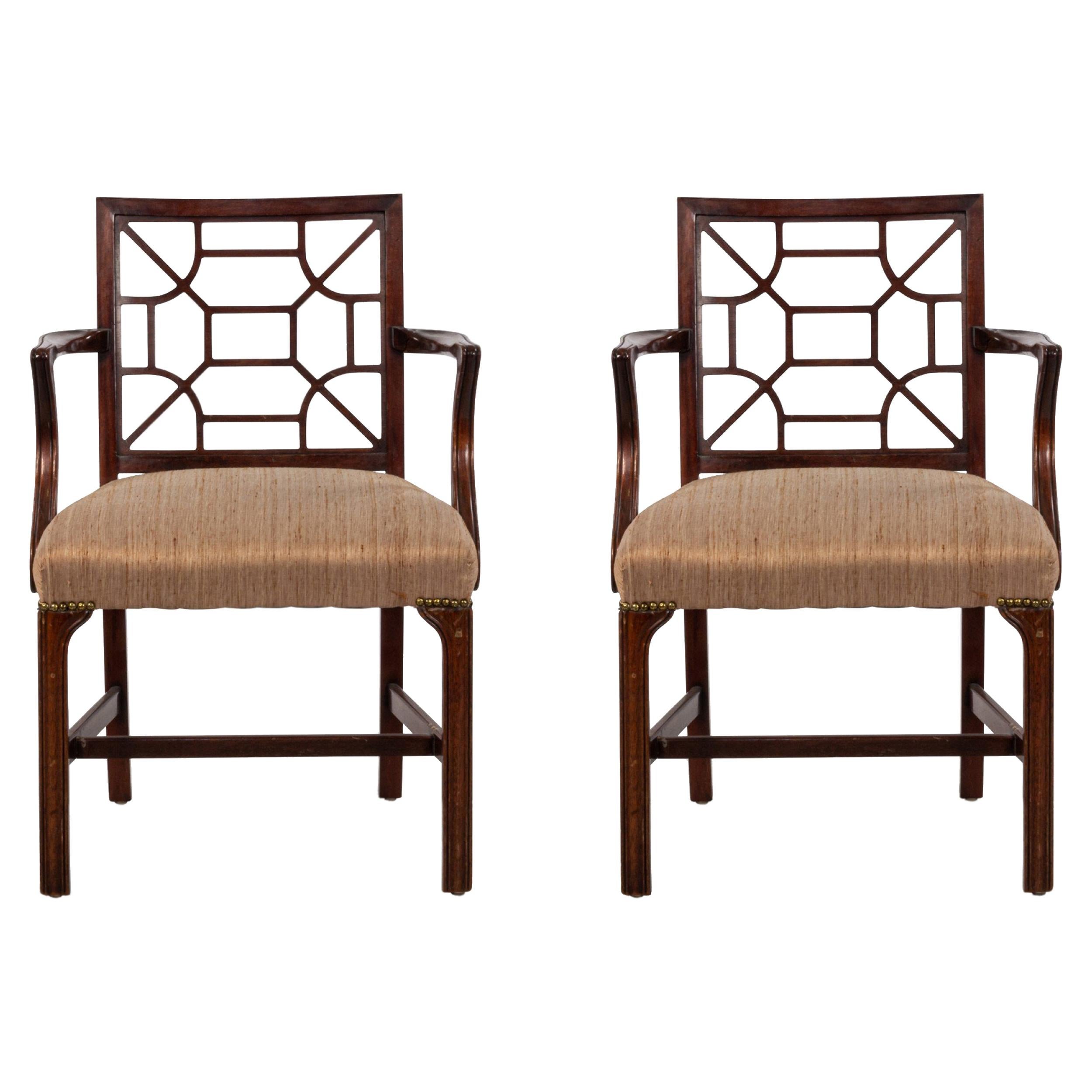 English Chinese Chippendale Style Armchair Pair