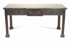 Chinese Chippendale Mahogany Green Marble Console Table