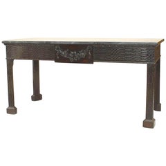 Used Chinese Chippendale Mahogany Green Marble Console Table