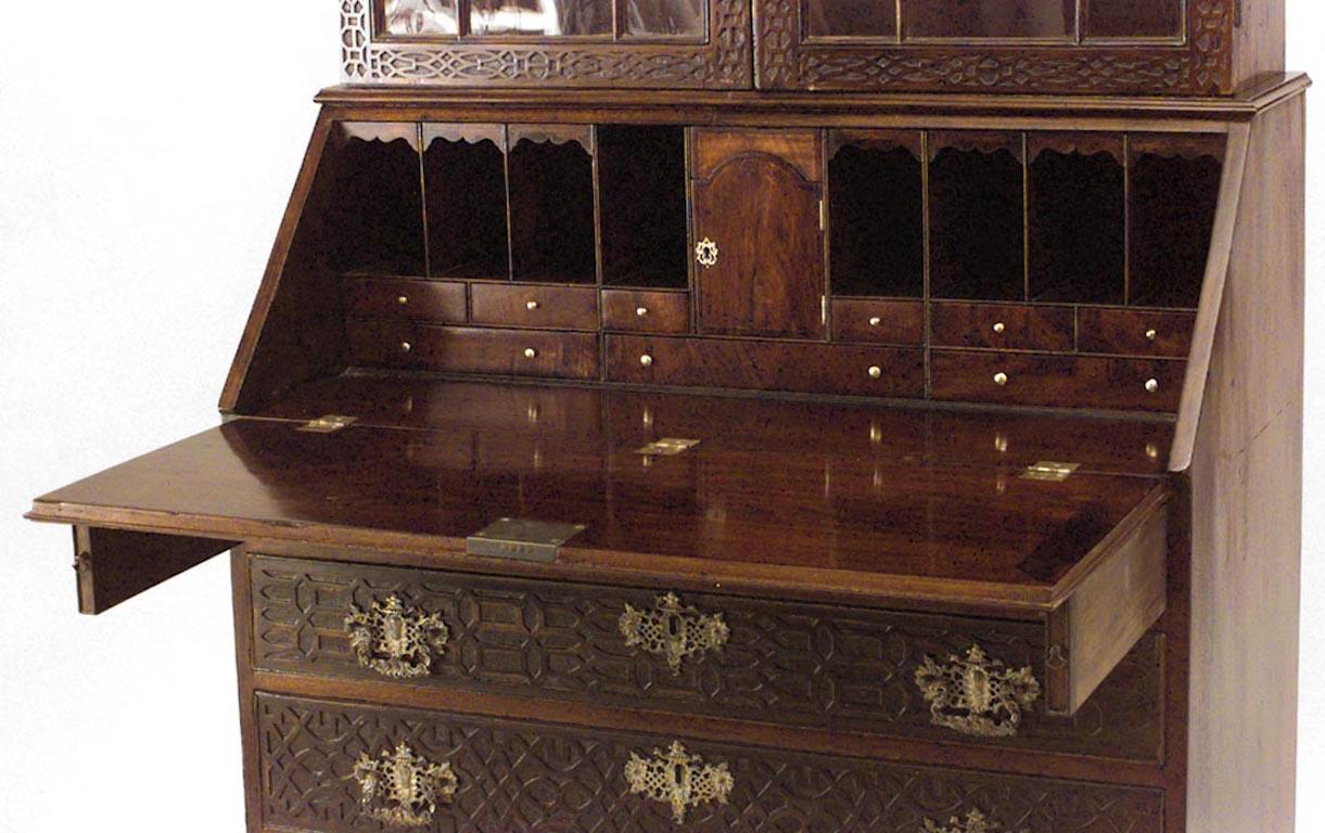 English Chinese Chippendale Style Lattice Design Secretary For Sale 1