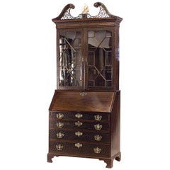English Chinese Chippendale Style Lattice Design Secretary