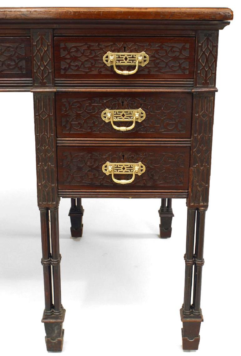 19th Century English Chinese Chippendale Style Mahogany Desk For Sale