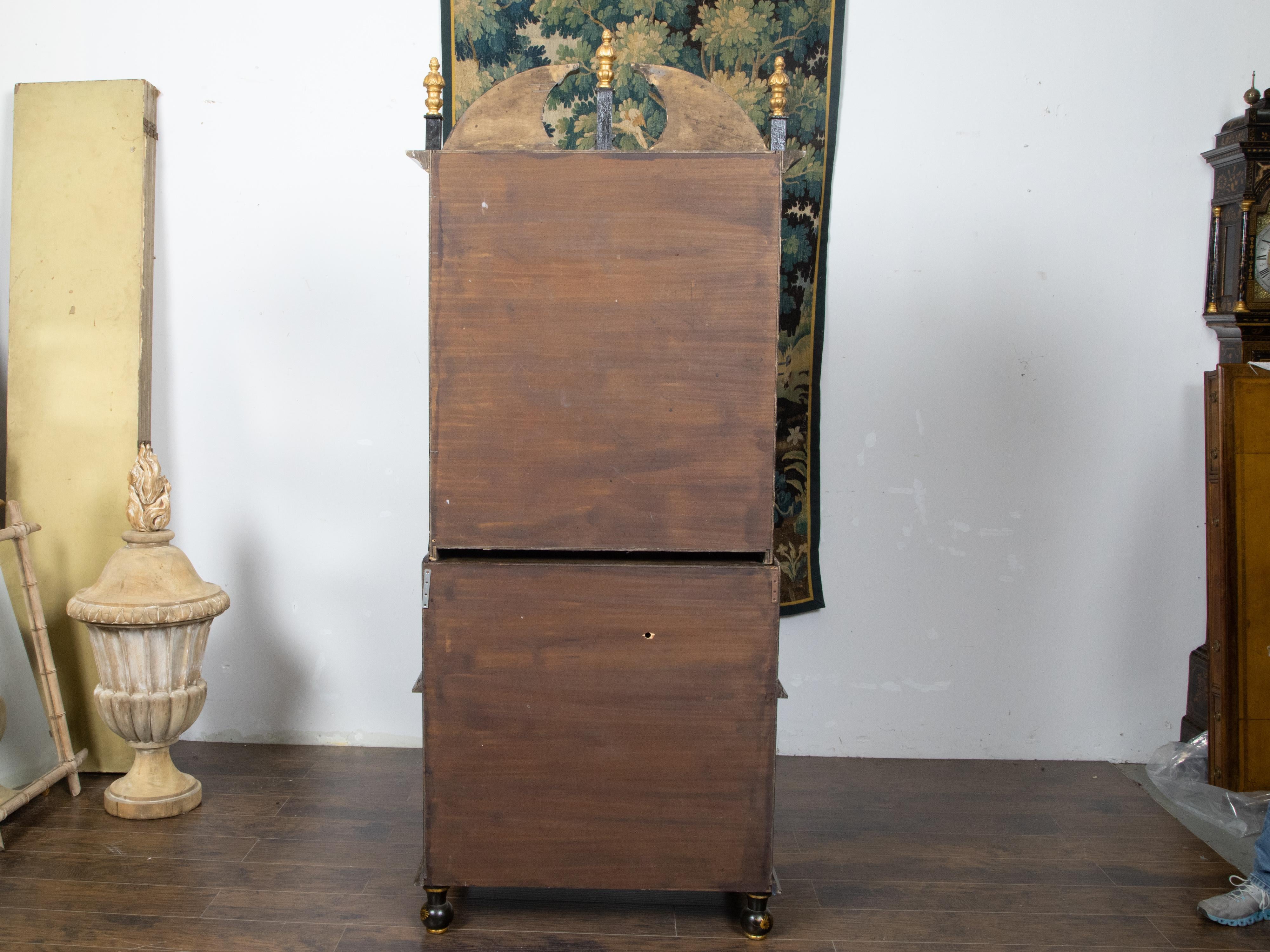 English Chinoiserie 1920s Black and Gold Tall Secretary with Slant Front Desk In Good Condition In Atlanta, GA