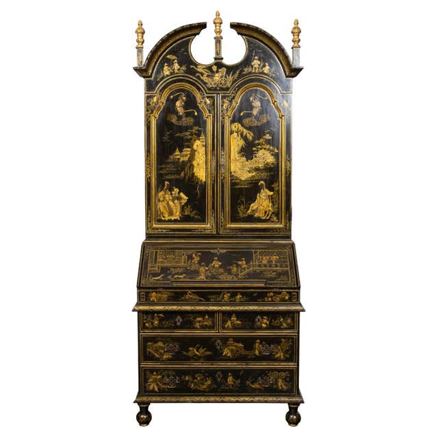 English Chinoiserie Secretary with Mirrored Doors at 1stDibs