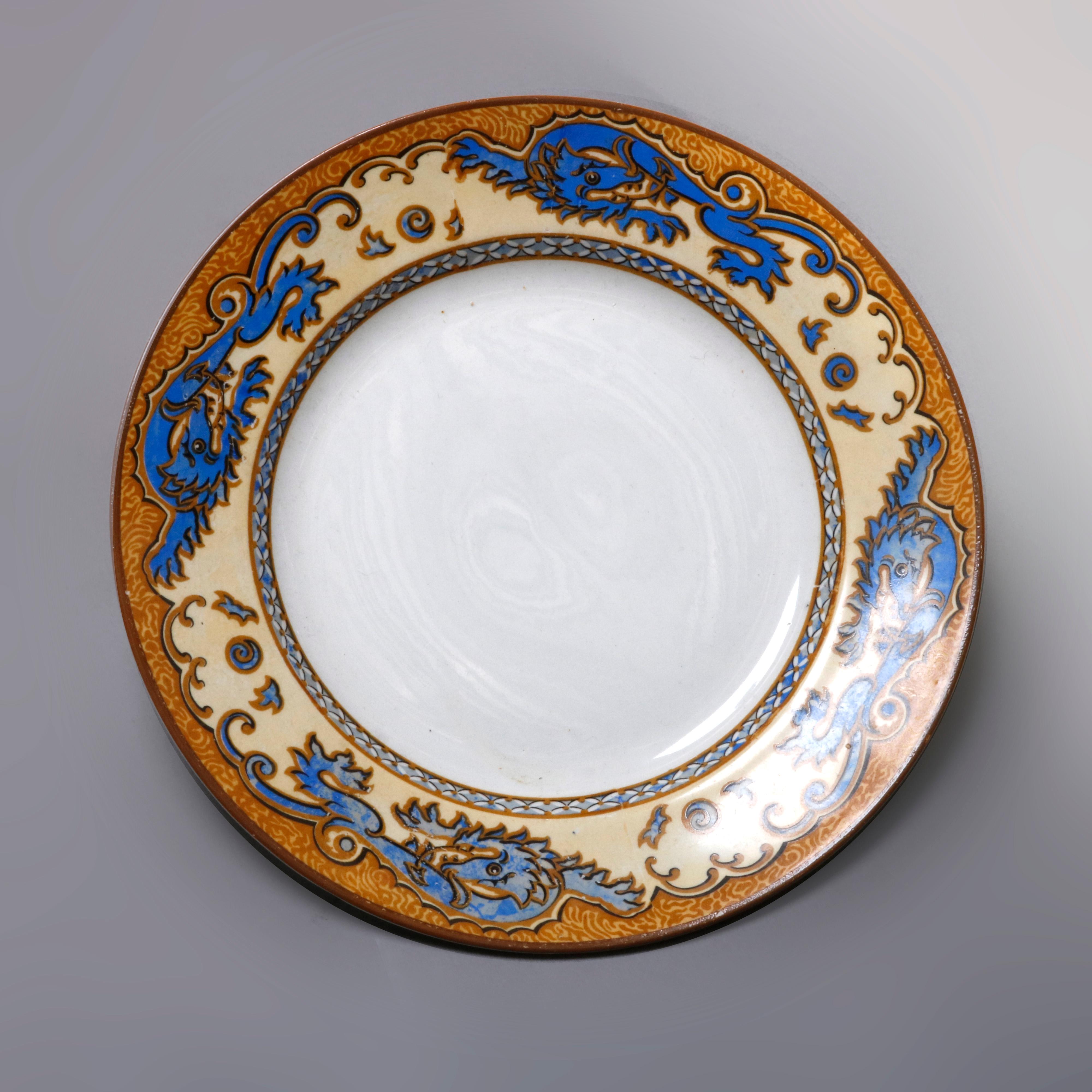 Porcelain English Chinoiserie 75-Piece Set of Old Ming China Dragon Dishware