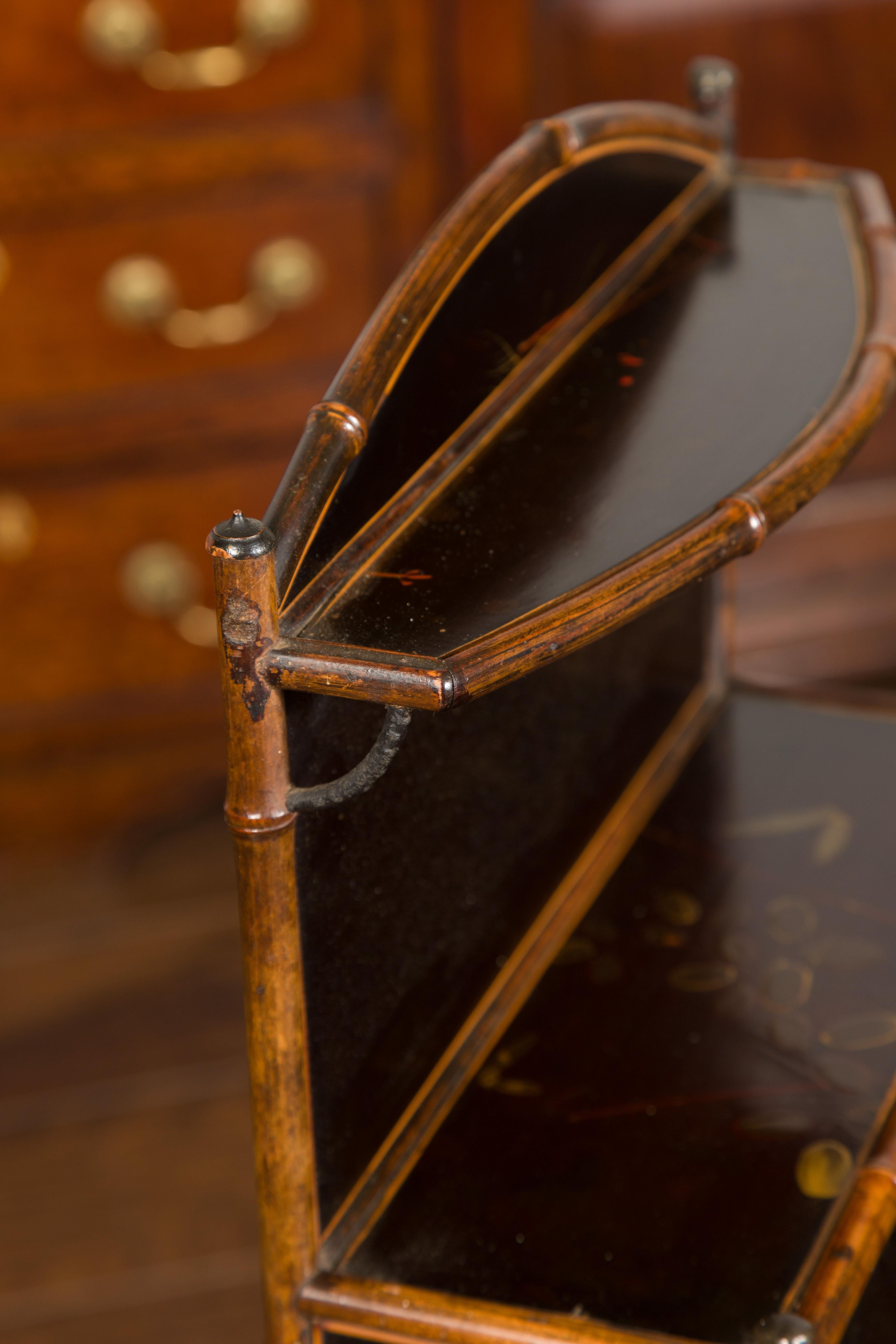 English Chinoiserie Bamboo and Black Lacquer Freestanding Shelf, circa 1900 6