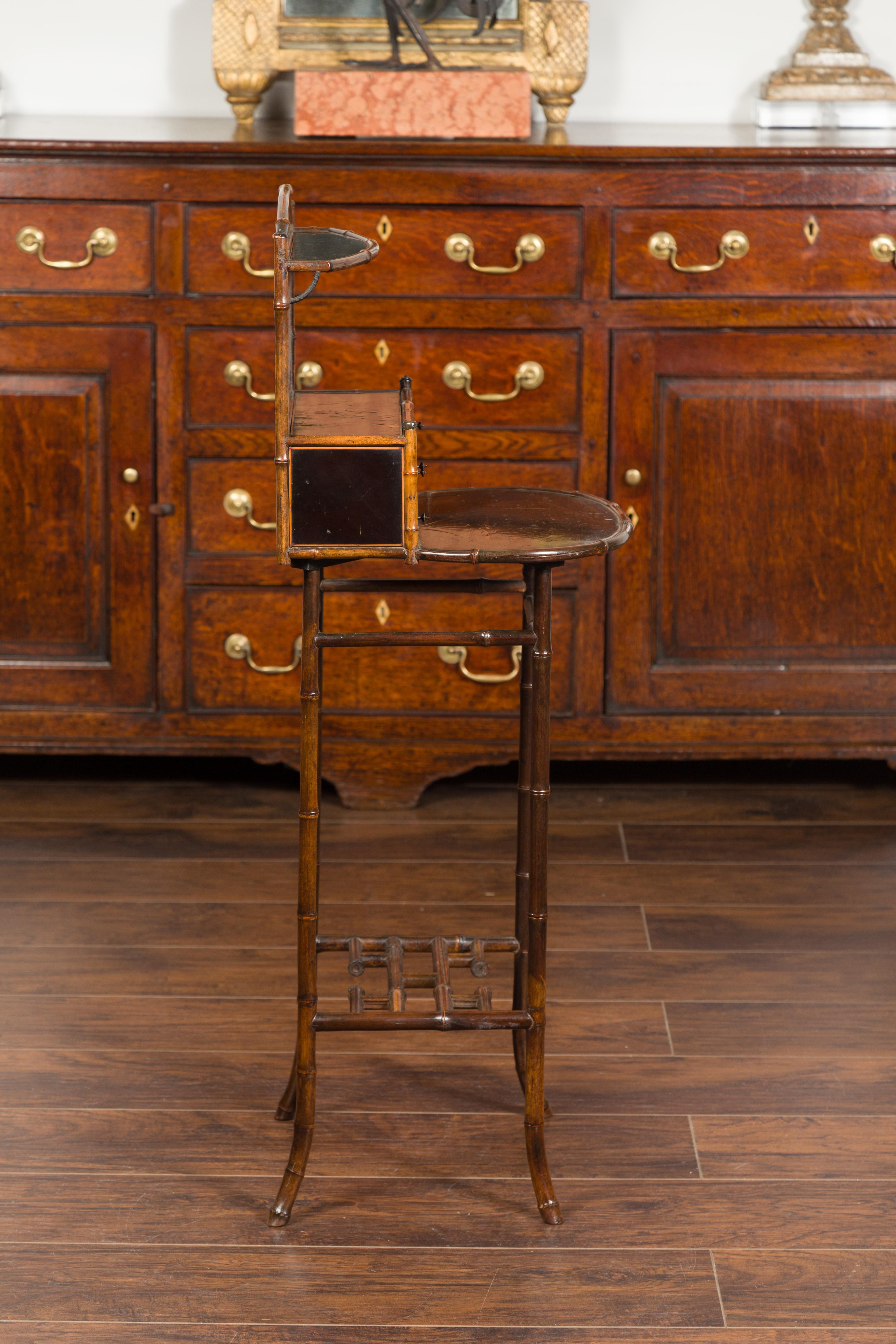 English Chinoiserie Bamboo and Black Lacquer Freestanding Shelf, circa 1900 11