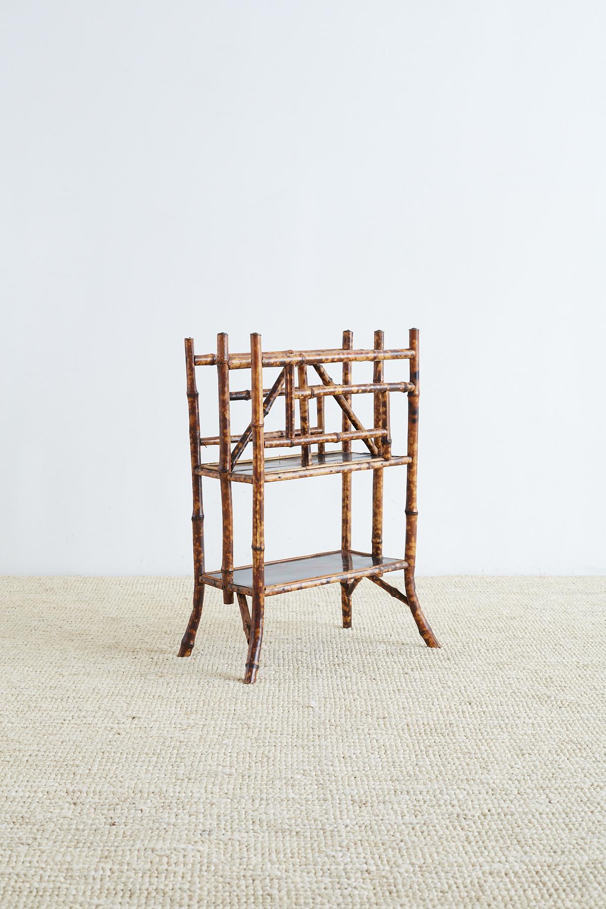 English Chinoiserie Bamboo Canterbury Magazine Stand For Sale 8