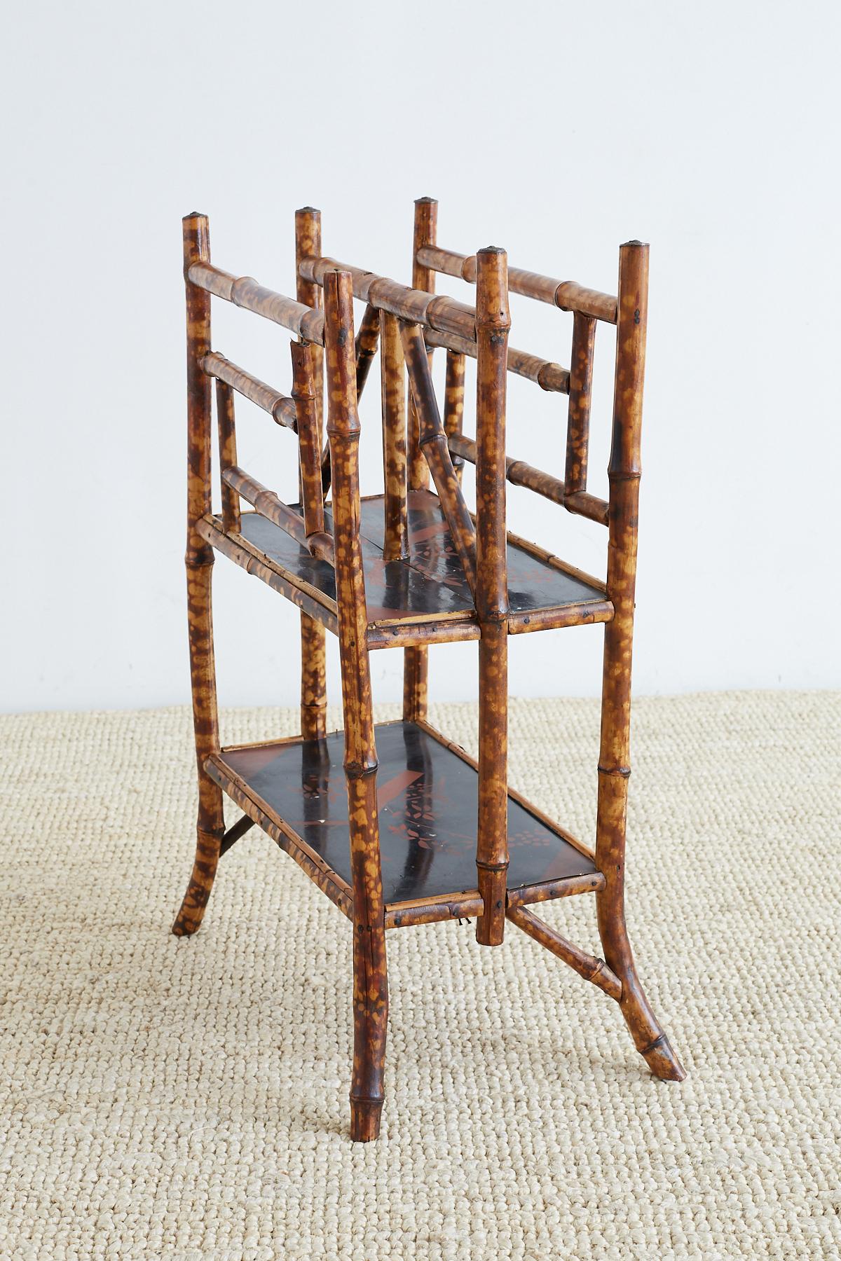 Brass English Chinoiserie Bamboo Canterbury Magazine Stand For Sale