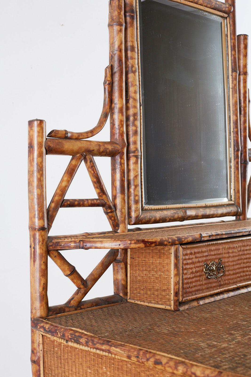 English Chinoiserie Bamboo Dresser Table with Mirror 4