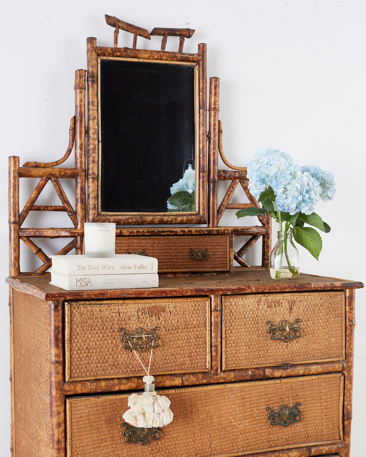 English Chinoiserie Bamboo Dresser Table with Mirror 9