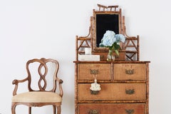 English Chinoiserie Bamboo Dresser Table with Mirror