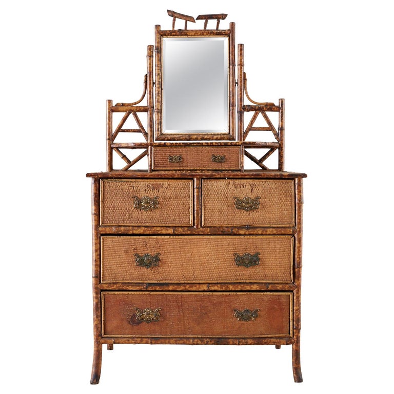 English Chinoiserie Bamboo Dresser Table With Mirror At 1stdibs