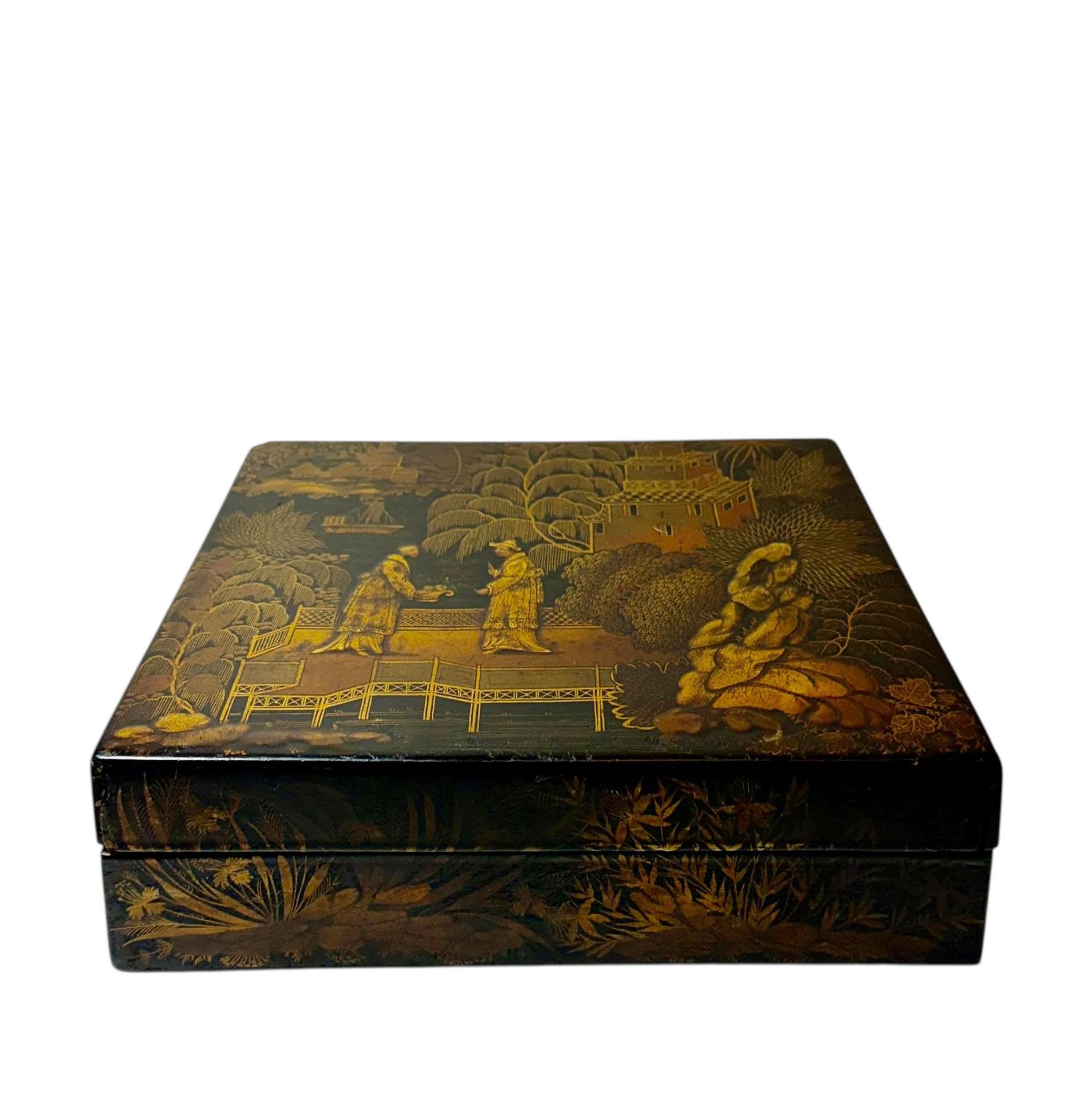 Englische Chinoiserie-Box aus schwarzem Lack, frühe Regency-Periode im Angebot 4