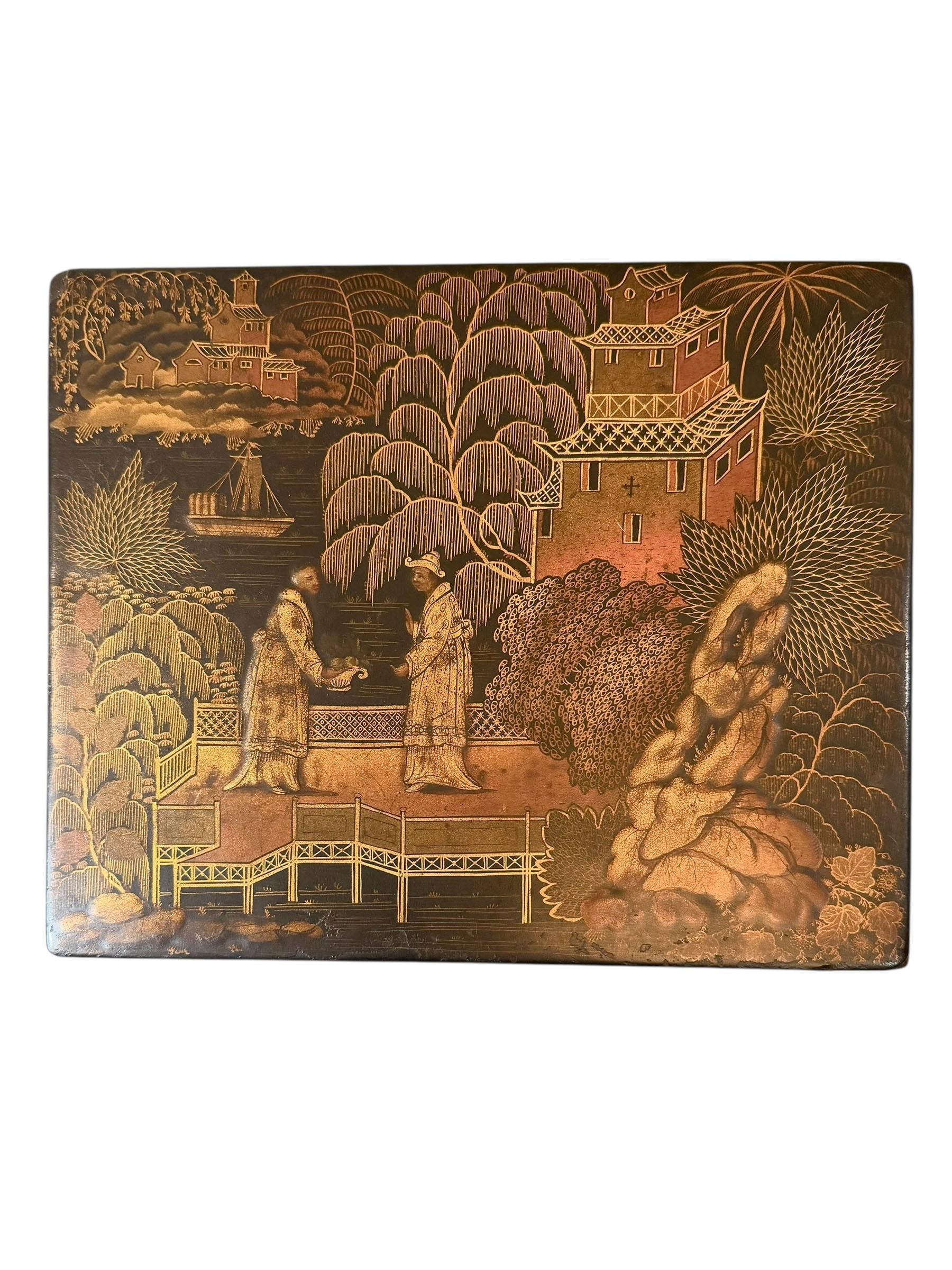 Englische Chinoiserie-Box aus schwarzem Lack, frühe Regency-Periode (Chinesisch) im Angebot