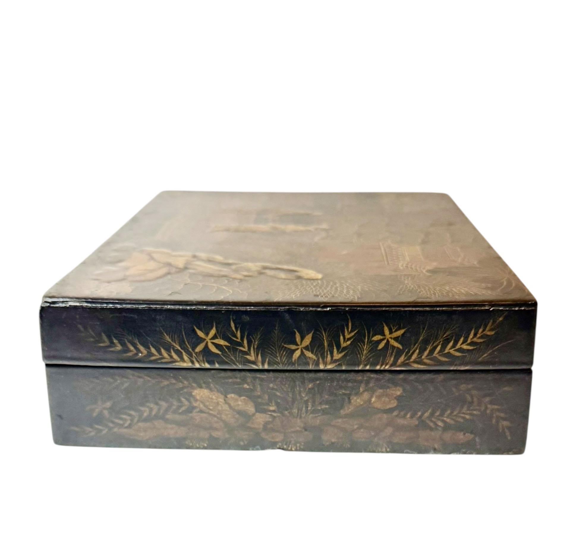 Englische Chinoiserie-Box aus schwarzem Lack, frühe Regency-Periode im Angebot 2