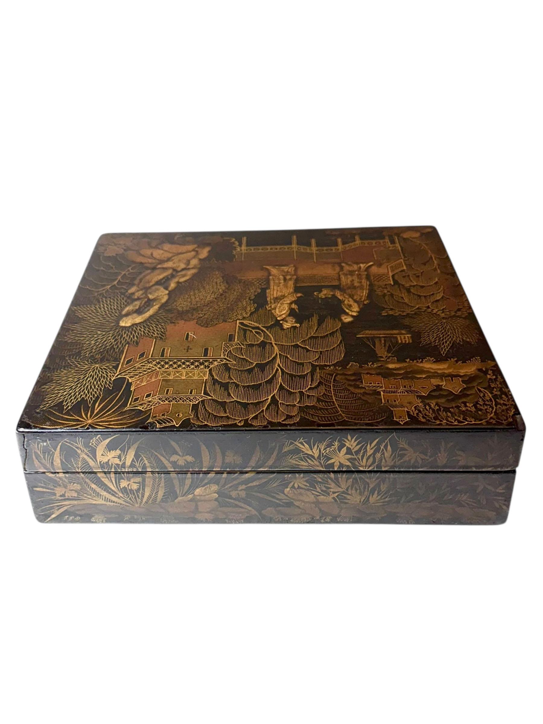 Englische Chinoiserie-Box aus schwarzem Lack, frühe Regency-Periode im Angebot 3
