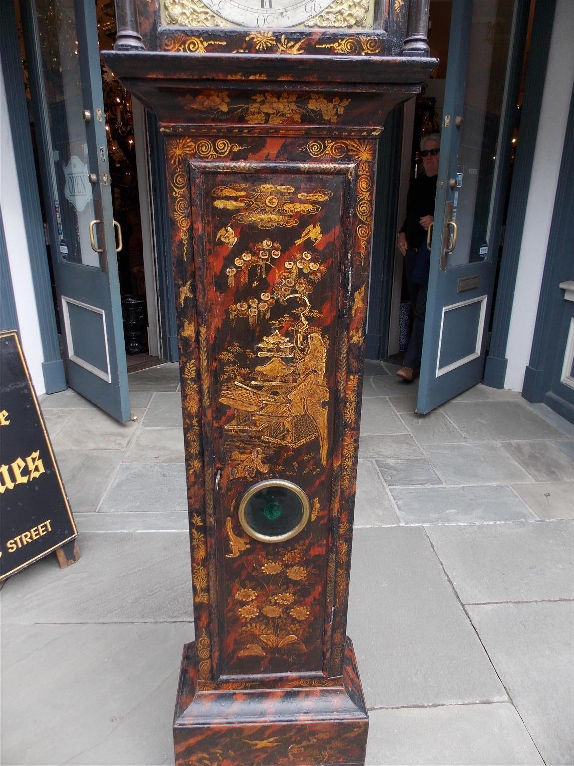 English Chinoiserie Black Lacquered Tall Case Clock, Maker J. Jackeman, C. 1680 2