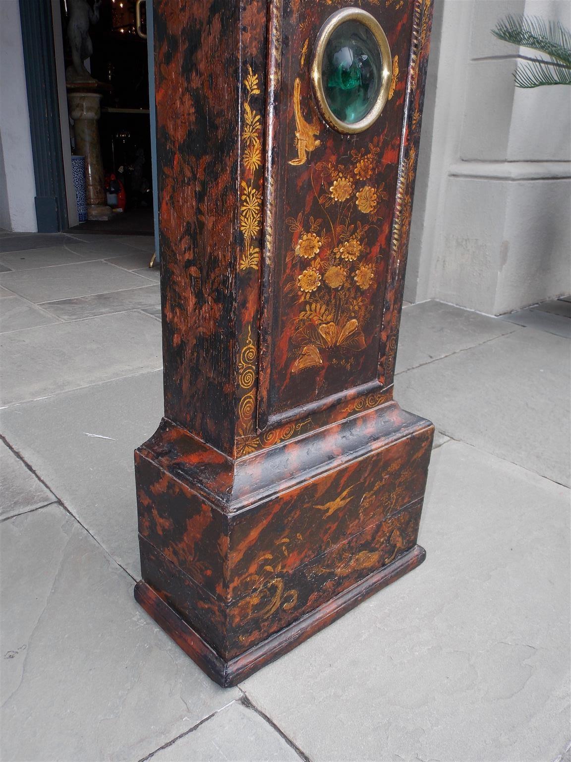 English Chinoiserie Black Lacquered Tall Case Clock, Maker J. Jackeman, C. 1680 3