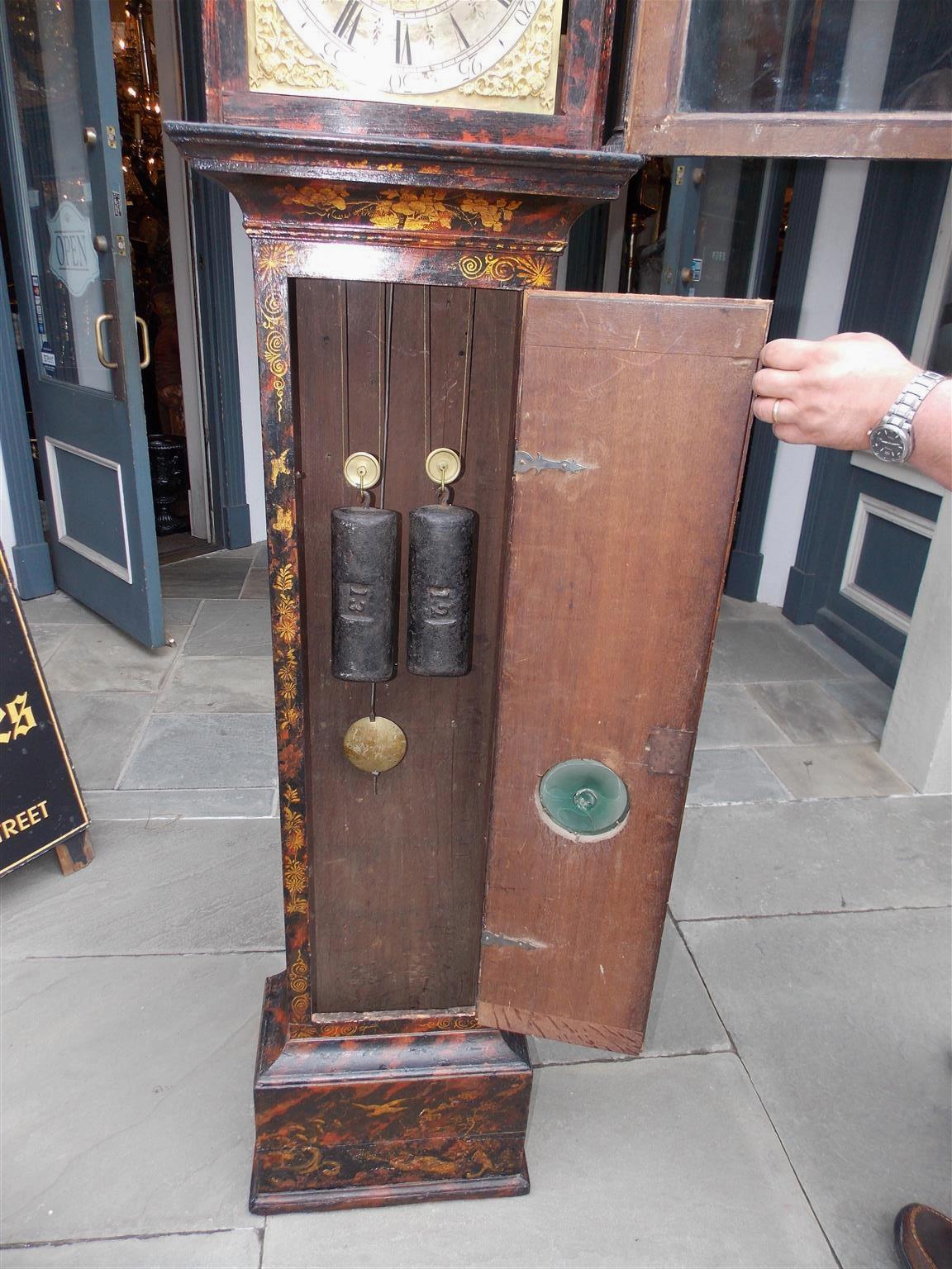 English Chinoiserie Black Lacquered Tall Case Clock, Maker J. Jackeman, C. 1680 7